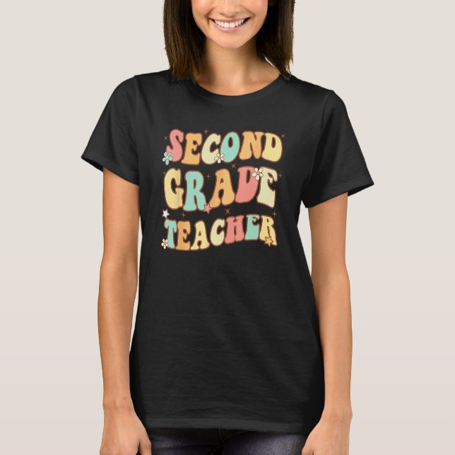 Andra Klass-läraren Groovy Retro Back to school 2 T Shirt (Framsida)