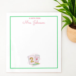 Andra Klass-läraren Rosa Preppy Notebook Coffee Anteckningsblock