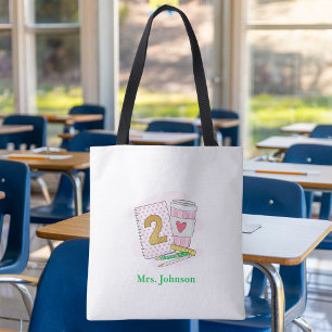 Andra Klass-läraren Rosa Preppy Notebook Coffee Tygkasse