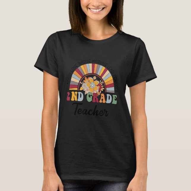 Andra Klass-läraren Teach Kärlek Inspire Boho Rain T Shirt (Framsida)