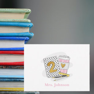 Andra Klass-läraren Vit Preppy Notebook Coffee Anteckningskort