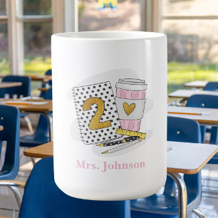 Andra Klass-läraren Vit Preppy Notebook Coffee Kaffemugg