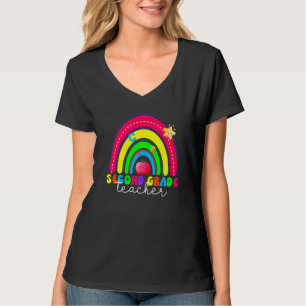 Andra klass regnbåge Färgglada tillbaka till skola T Shirt