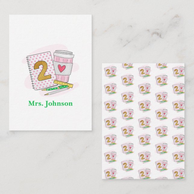 Andra Klass-Rosan för lärare i bärbara  Anteckningskort (Fram/baksida)