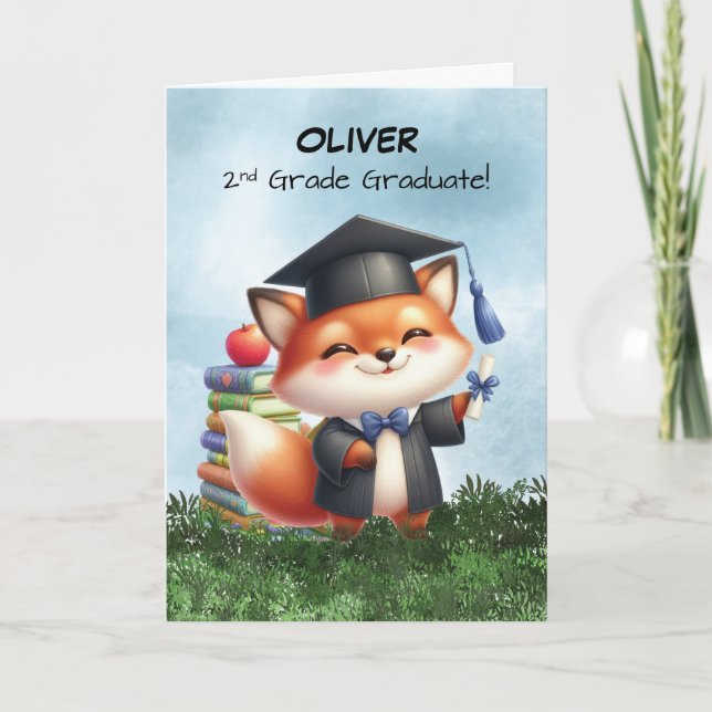 Andra Klass Studenten Boy Fox-Grattisar Kort (Framsida)