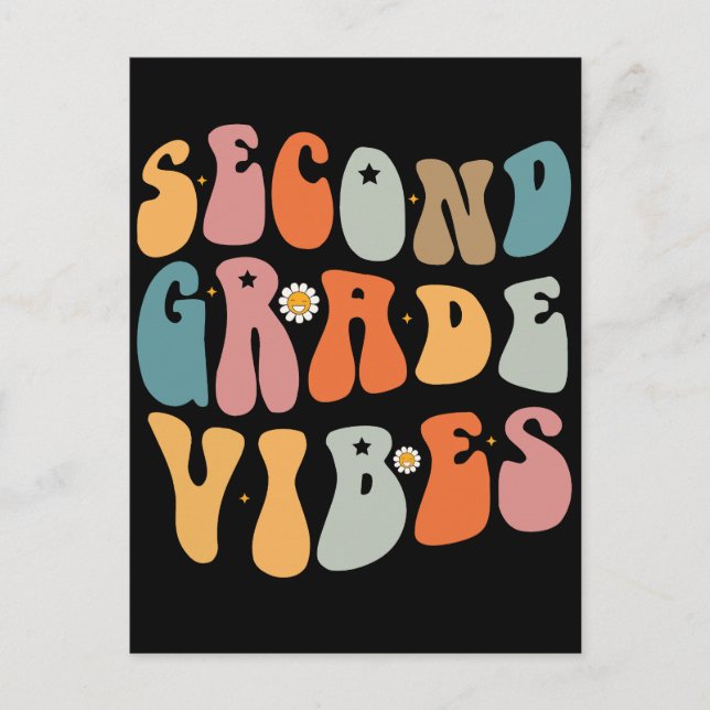 Andra Klass Vibes Back to school Groovy School Helg Vykort (Framsida)