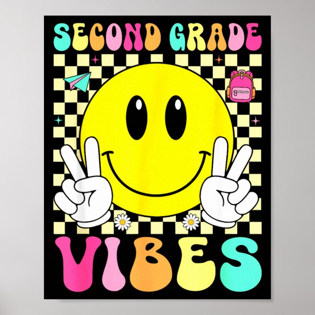 Andra klassens vibbar retro leende ansikte tillbak poster (Framsidan)