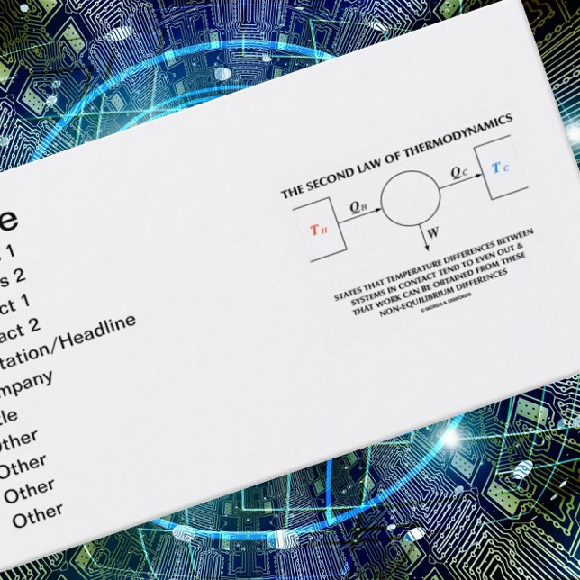 Andra lagen om isolerat termodynamiskt system visitkort (Physicists and physics teachers will enjoy this biz card featuring The Second Law Of Thermodynamics)