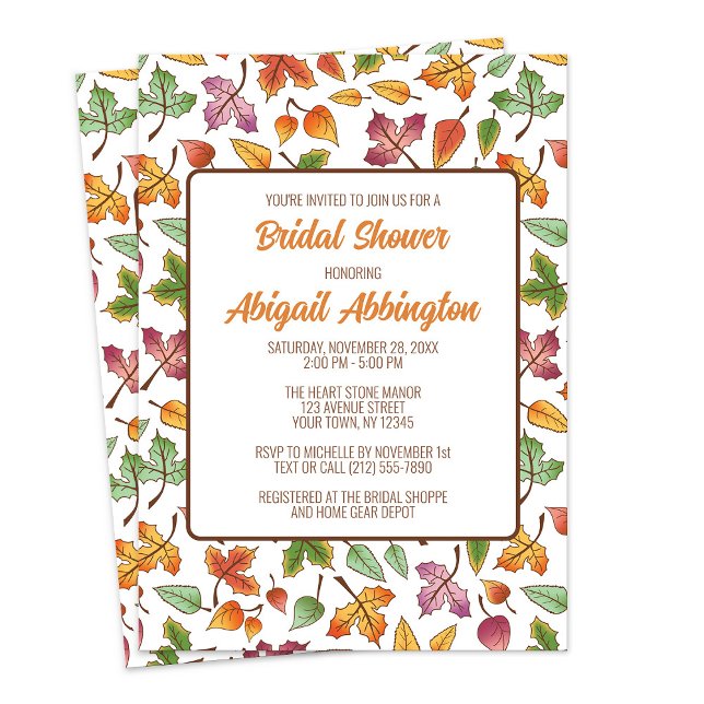 Ändra Möhippan Fall för Löv Inbjudningar (Changing Leaves Fall Bridal Shower Invitations from Artistically Invited on Zazzle.)