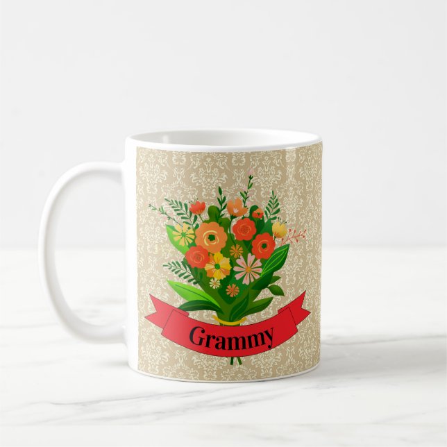 Ändra mormor Namn Grammy Nana Grandma Flower Kaffemugg (Vänster)