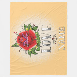 Ändra Namn Lägg till text Röd ros Tattoo KÄRLEK Fleecefilt