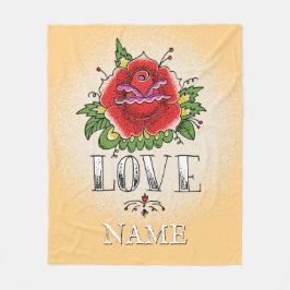 Ändra Namn Lägg till text Röd ros Tattoo KÄRLEK Fleecefilt