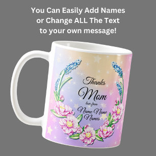 Ändra Namn Mors dag Rosa Pastel Flowers Stars Kaffemugg