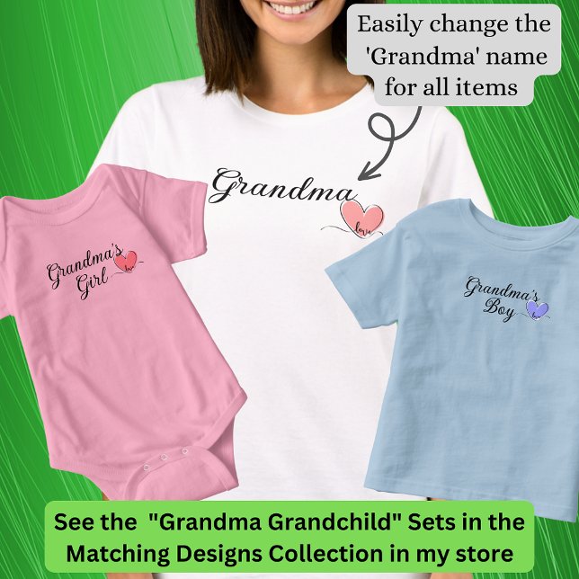 Ändra Namn / Rubrik Grandma Heart Matching Baby pr T Shirt (Skapare uppladdad)