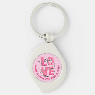 Ändra Namn Text Boho KÄRLEK Ord Brev Type Rosa Swirl Silverfärgad Nyckelring