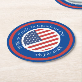 Ändra Namn Text USA flagga Independence day juli 4 Underlägg Papper Rund