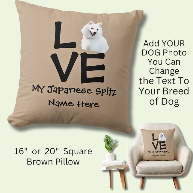 Ändra Namn valfri Hund-fototext japansk Spitz Kärl Kudde (Dog Photo Pillow, Dog lover, loves dog, dog breeds photo pillow, Japanese spitz,)