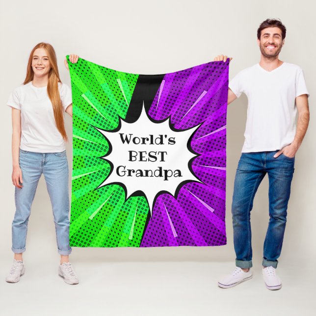 Ändra Namn World Best Grandpa Grönt Lila Tecknad Fleecefilt (På plats)