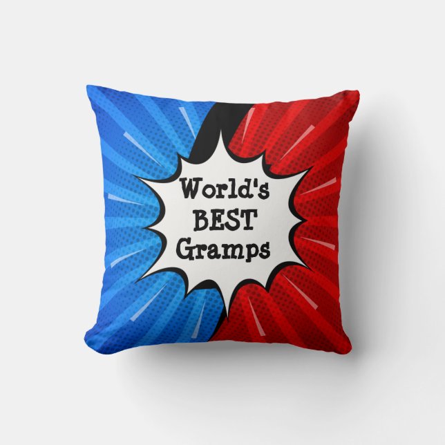 Ändra Namn Worlds Best Gramps Red Blue-Tecknad Kudde (Framsida)