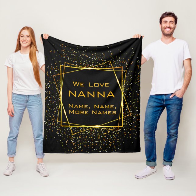Ändra Nanna Grandma Add Kids Namn Black Guld Red Fleecefilt (På plats)
