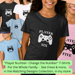 Ändra nummer, spelare sex matchande flickspelare t shirt