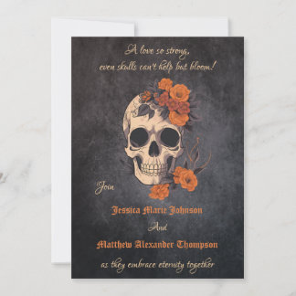 Ändra Orange Bouquet på Cream Skull Bröllop Inbjudningar