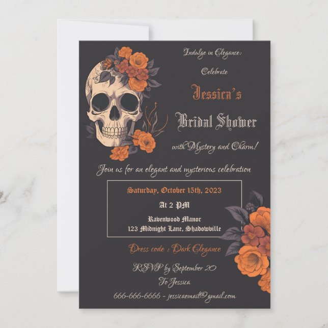 Ändra Orange Bouquet på Cream Skull Inbjudningar (Framsida)