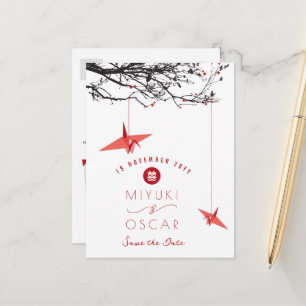 Ändra Origami Red Papper Cranes Zen Spara datum Meddelande Vykort