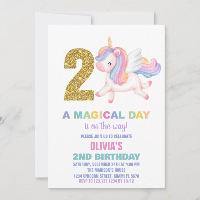 Andra regnbågsinbjudningar till Unicorn Birthday Inbjudningar (Framsida)