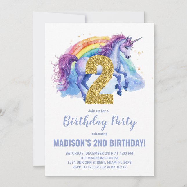 Andra regnbågsinbjudningar till Unicorn Birthday Inbjudningar (Framsida)