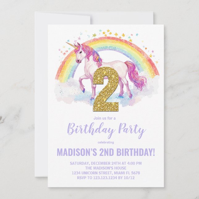 Andra regnbågsinbjudningar till Unicorn Birthday Inbjudningar (Framsida)