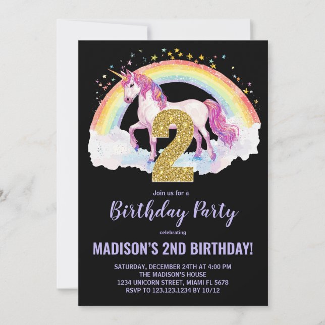 Andra regnbågsinbjudningar till Unicorn Birthday Inbjudningar (Framsida)