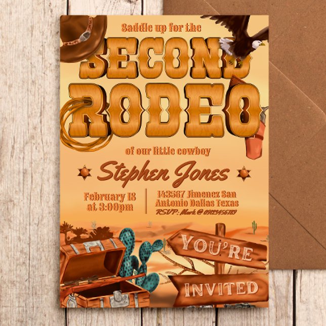 Andra rodeo - Cowboy-andra födelsedagen Inbjudningar (Skapare uppladdad)