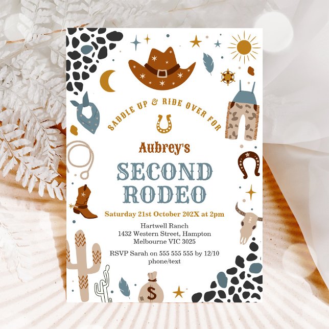 Andra Rodeo Cowboy Western 2-årsdag Inbjudningar (Skapare uppladdad)