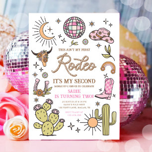 Andra Rodeo Disco Cowgirl Retro andra födelsedagen Inbjudningar