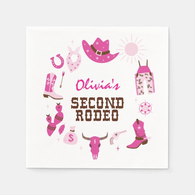Andra Rodeo Rosa Western Cowboy 2-årsdag Pappersservett (Framsidan)