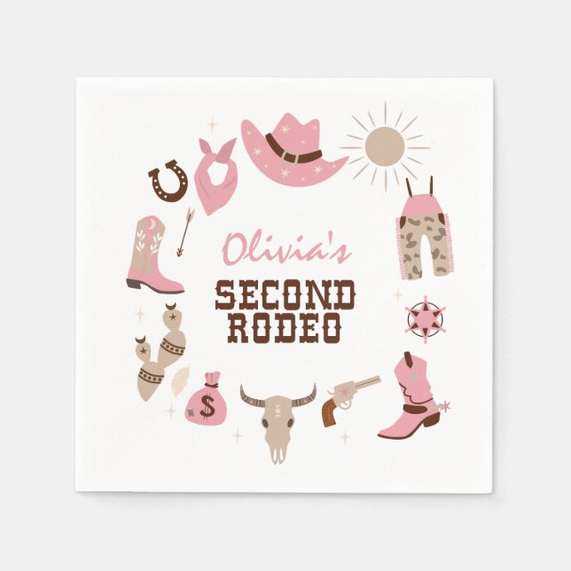 Andra Rodeo Rosa Western Cowboy 2-årsdag Pappersservett (Framsidan)