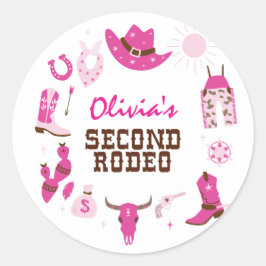 Andra Rodeo Rosa Western Cowboy 2-årsdag Runt Klistermärke