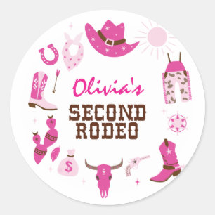 Andra Rodeo Rosa Western Cowboy 2-årsdag Runt Klistermärke
