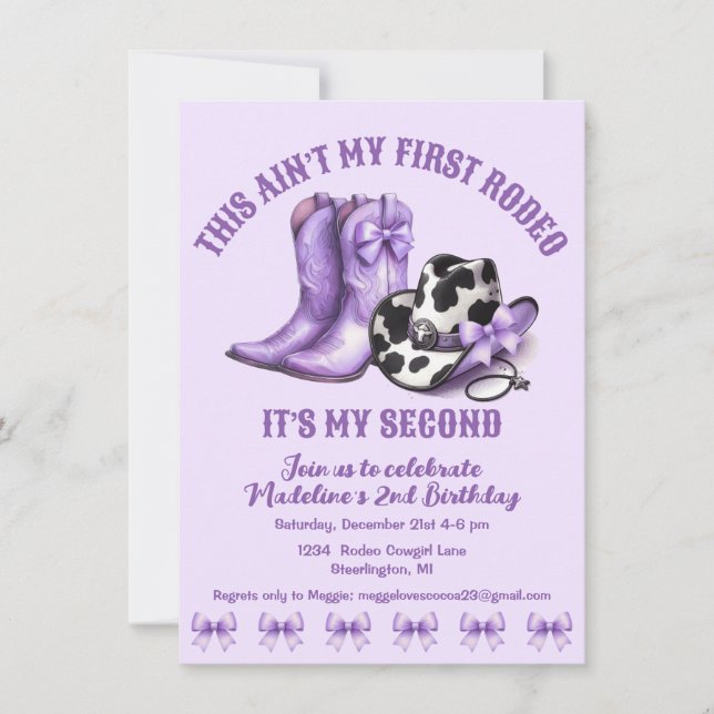 Andra Rodeo Western Bows Lila Cowgirl Birthday Inbjudningar (Framsida)