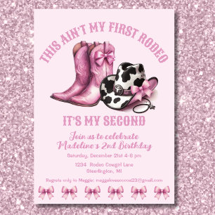 Andra Rodeo Western Bows Rosa Cowgirl Birthday Inbjudningar