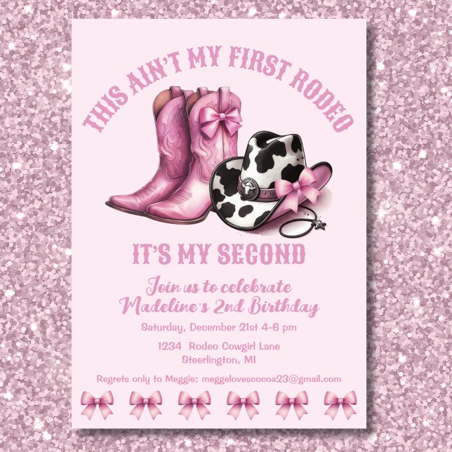 Andra Rodeo Western Bows Rosa Cowgirl Birthday Inbjudningar (Skapare uppladdad)