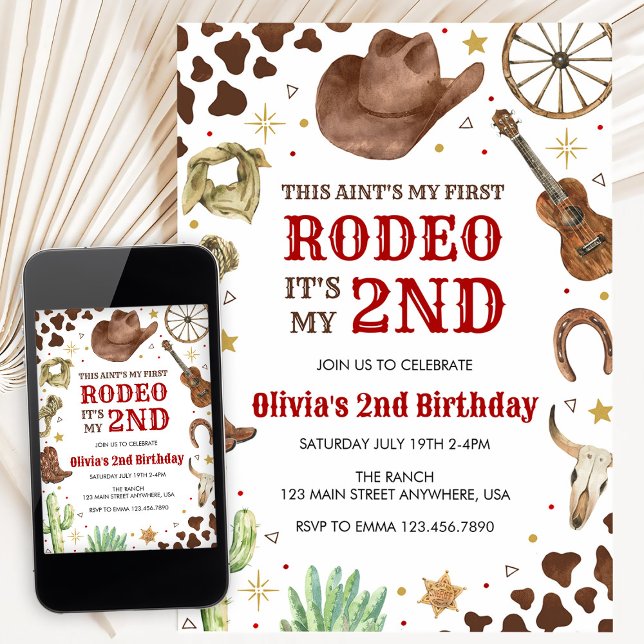 Andra Rodeo Western Cowboy 2-års födelsedag Inbjudningar (Skapare uppladdad)