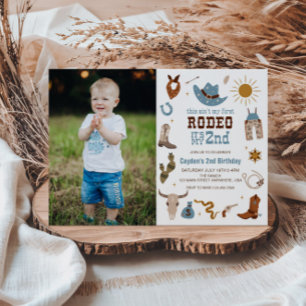 Andra Rodeo Western Cowboy 2-års Födelsedagsfoto Inbjudningar