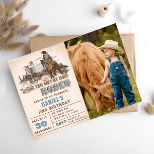 Andra Rodeo Western Cowboys 2:a födelsedagsfoto Inbjudningar