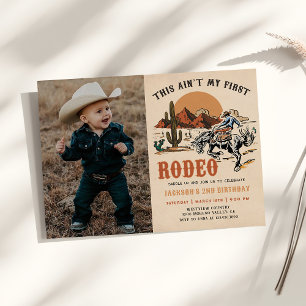 Andra Rodeo Western Cowboys 2:a födelsedagsfoto Inbjudningar