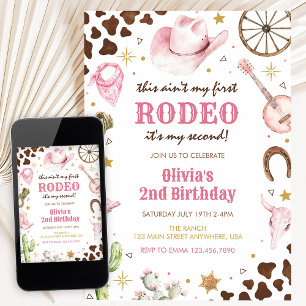 Andra Rodeo Western Rosa Cowgirl 2-årsdag Inbjudningar