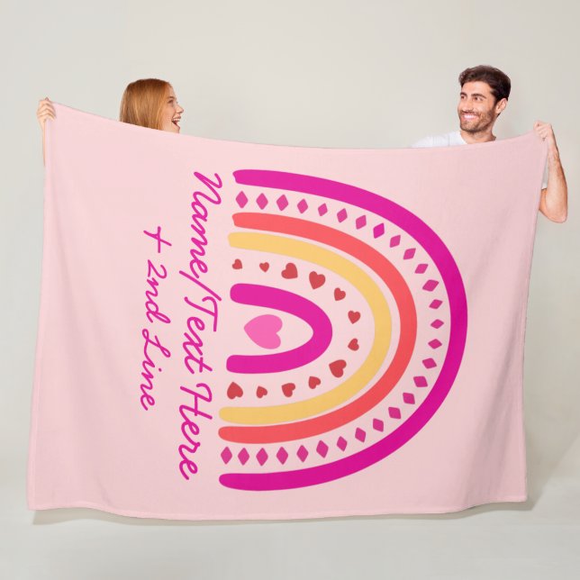 Ändra Rosan Lägg till Namn, Boho Rainbow Hearts Fleecefilt (På plats)