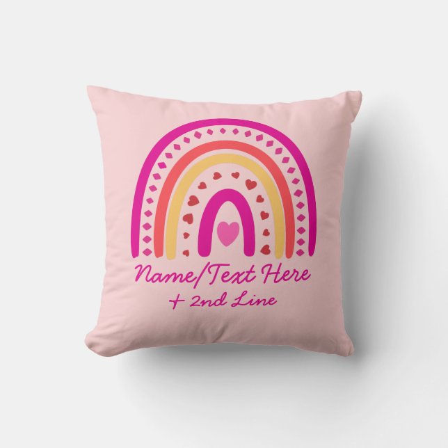 Ändra Rosan Lägg till Namn, Boho Rainbow Hearts Kudde (Framsida)