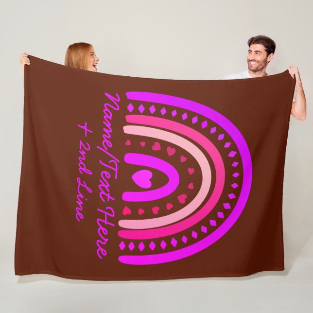 Ändra Rosan Namn Boho Rainbow Heart Brown Fleecefilt (På plats)